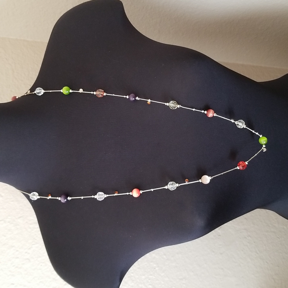 Vintage Gold Glass Bead Rhinestone Necklace